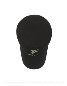 Top view of a black cotton cadet cap featuring detailed wolf head logo embroidery