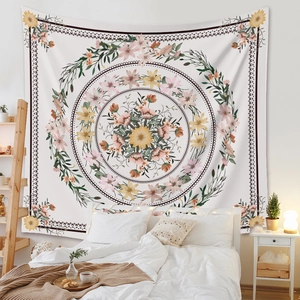 Bohemian floral mandala tapestry wall hanging for cozy bedroom home decoration