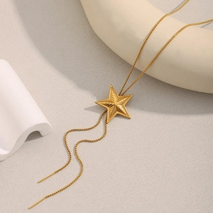 18K gold plated stainless steel star pendant necklace with adjustable pull chain