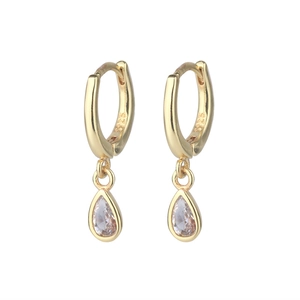 Elegant gold S925 silver teardrop zircon earrings with pear-cut crystals for women