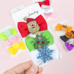 Kids Holiday Hair Bows Christmas Halloween St Patrick's Day Grosgrain Ribbon Bowknot Duckbill Clips Baby Girls Hair Accessories