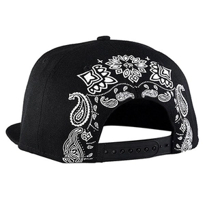 Black hip-hop baseball cap with paisley embroidery and adjustable plastic back strap