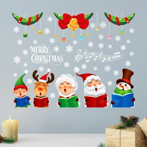 Stickers muraux de Noël avec Père Noël et renne sur fond de mur bleu clair festif