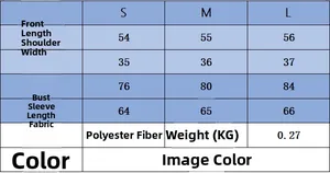 Size chart for women's V-neck long sleeve top with measurements in S, M, and L sizes