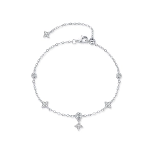 Elegant s925 silver four-leaf clover bracelet with sparkling zircon charms in circular layout