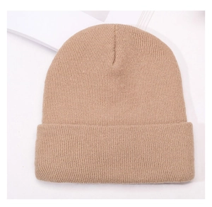 Close-up of the ribbed knit texture and wide folded cuff on this warm winter beanie