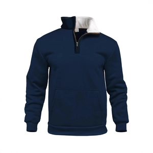 Men's navy waffle knit quarter-zip pullover sweatshirt with kangaroo pocket