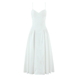 Robe longue blanche élégante à bretelles avec laçage au dos et jupe évasée en ligne A