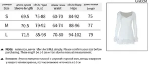 Detailed size chart for long sleeve slim dress with ruffled edges and texture