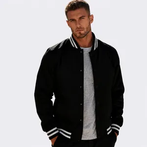 Varsity Jacket Men Ribbed Striped Trim Snap Button Athletic Casual Outerwear Spandex Blend