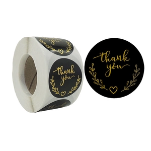 Round Thank You Stickers Foil Stamping Heart Label Roll For Gift Packaging Business Mailing Envelope Seal Decoration