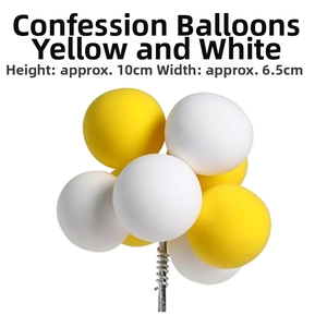 Detail showing dimensions of yellow and white balloon cake topper with metal spring