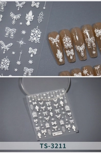 5D Baroque pearl embossed nail stickers with 3D white bows and cross patterns