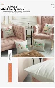 Close-up of soft velvet texture and gold-stamped Merry Christmas festive patterns