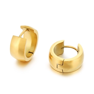 Minimalist wide 18K gold plated titanium steel hoop earrings with a brushed matte finish
