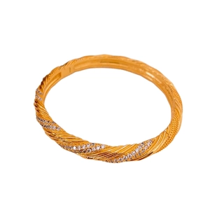 Vintage gold plated twisted rope bangle with cubic zirconia crystals in a classic design