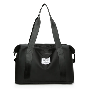 Large black Oxford cloth travel bag with expandable design for gym and fitness storage