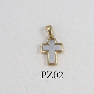 Minimalist 24K gold plated stainless steel cross pendant with white mother of pearl inlay