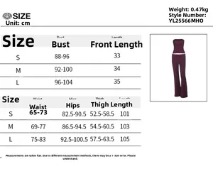 Tableau des tailles détaillé pour ensemble haut bandeau sexy et pantalon zippé sport