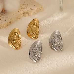Spiral textured oval stud earrings in 18k gold and silver stainless steel finishes