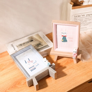 6 inch wooden cartoon bunny photo frames with cute 3D rabbit dolls for home decor