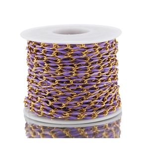 3.7mm purple enamel and gold stainless steel DIY jewelry chain on a white spool