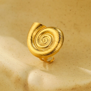 Modern gold plated spiral starfish ring with brushed metal texture for beach vacations