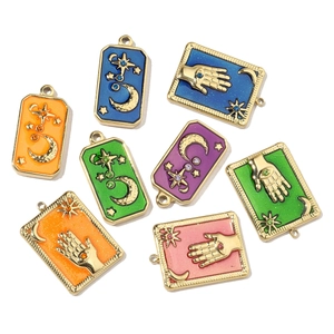 Set of 8 French retro tarot-style star and moon enamel pendants in gold titanium steel
