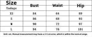 Size chart for ruffle cocktail dress showing bust, waist, and hip measurements in cm