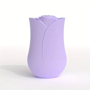 Purple rose-shaped silicone ice roller for facial massage and skincare cooling