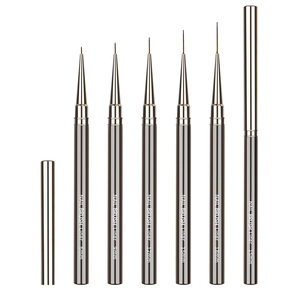 Set of professional metal nail liner brushes with varied bristles from 6mm to 18mm