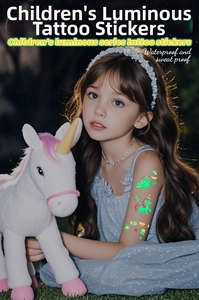 Luminous waterproof temporary tattoo stickers for kids featuring glowing unicorn patterns