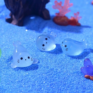 Cute luminous resin seal figurines for micro landscape and fish tank decoration