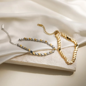 18K Gold Plated Stainless Steel Leaf Link Bracelet For Women Vintage Geometric Irregular Chain Adjustable Wrist Jewelry