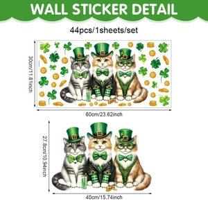 Adesivi murali gatto San Patrizio con trifogli e monete d'oro, set di 44 pezzi decorativi