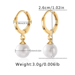 Detailed dimensions of 18K gold plated pearl hoop earrings with size and weight specs
