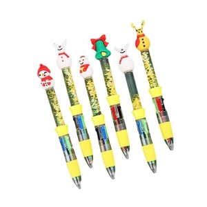 Christmas 4-color ballpoint pens with glitter sand and festive cartoon toppers