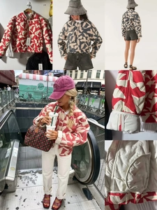 Détails d'une veste matelassée géométrique avec poignets élastiques et poche intérieure