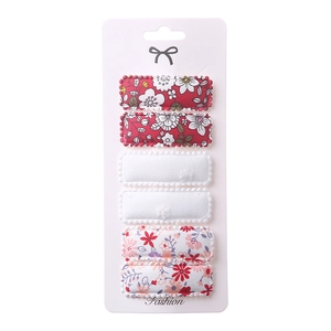 6-piece square floral fabric hair clips with embroidery and bead trim on display card