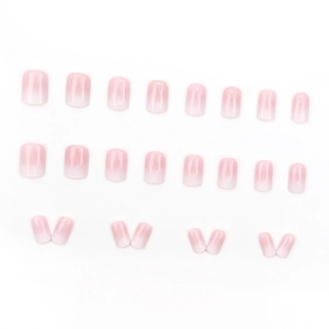 Glossy pink and white ombre gradient 24pcs press-on nails in classic square shape