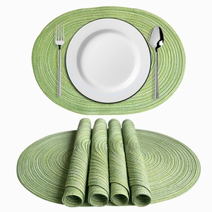 Green oval woven cotton place mats set of four for heat resistant dining table decor