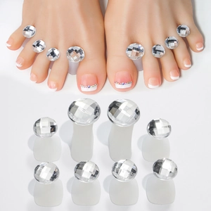 Detail view of crystal-style silicone toe separators for professional Japanese nail art