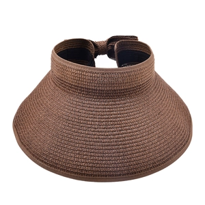 Faltbarer brauner Stroh-Sonnenvisier mit großer Krempe und Schleife für Damen am Strand