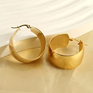 Créoles Épaisses Acier Inoxydable Plaqué Or 18K Poli Miroir Minimaliste Géométrique Cercles Épais Bijoux Pour Femmes