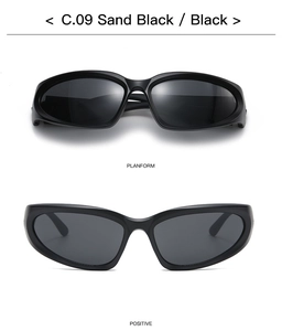 Front and top views of sleek sports sunglasses in matte and glossy black finishes