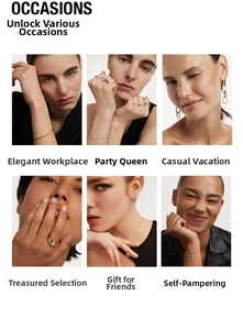 Collage of diverse models wearing minimalist gold and silver jewelry for various occasions