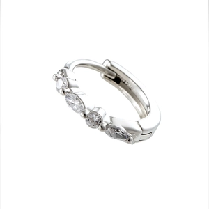 Silver huggie hoop earring with five marquise and round cut marquise cubic zirconia gems