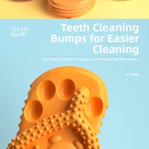 Detailed macro of orange slipper dog toy with cleaning spikes for dental health care
