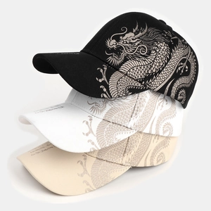 Cotton Baseball Cap Chinese Style Dragon Pattern Embroidery Adjustable Hip Hop Streetwear Sunshade Curved Brim Hat