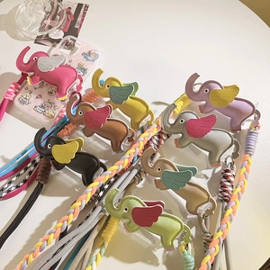 Cartoon Little Elephant PU Leather Phone Back Clip Crossbody Lanyard Adjustable Braided Nylon Strap Universal Accessory